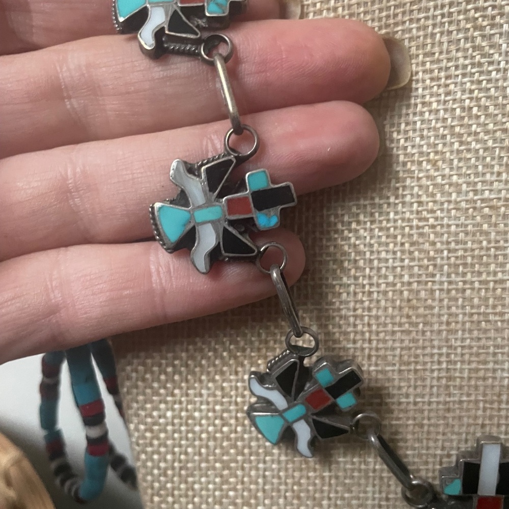 RARE! Old Pawn Native American knifewing katchina inlaid necklace & ring set!🤠 - Picture 4 of 13